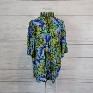 Vintage Bobbie Brooks Hawaiian Shirt Blue & Green Palm Leaf Mens Size L